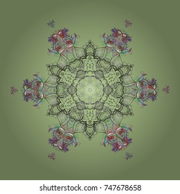 Vector illustration. Fine winter ornament. Isolated of vector neutral, gray and green snowflakes. Snowflakes collection.