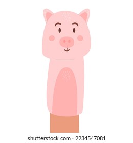Vector illustration of a finger doll in the form of a pig. A funny cartoon toy for children's games. Isolated design on a white background.
