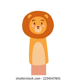Vector illustration of a finger doll in the form of a lion. A funny cartoon toy for children's games. Isolated design on a white background.