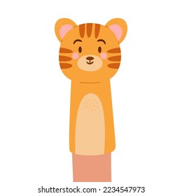 Vector illustration of a finger doll in the form of a tiger. A funny cartoon toy for children's games. Isolated design on a white background.