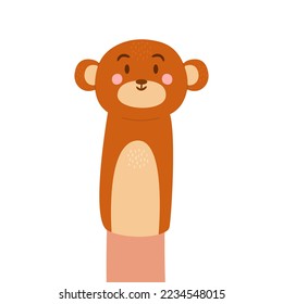 Ilustración vectorial de una muñeca de dedo en forma de mono. Un divertido juguete de dibujos animados para juegos infantiles. Diseño aislado en un fondo blanco.