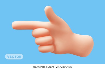 Vektorillustration der Fingerspitzengeste Männerhand auf blauem Farbhintergrund. 3D-Stil-Design von Man White Skin Hand Zeige auf links Geste für Web, Banner, Poster, Druck