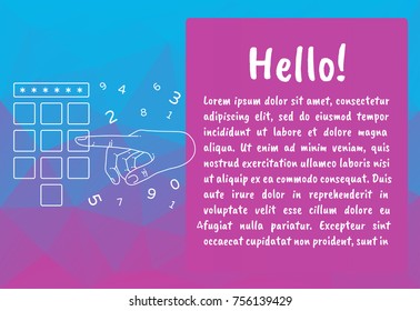 Vector illustration of finger pointing for banner, presentations, banner, workshop or hackathon. The bubble with the text.