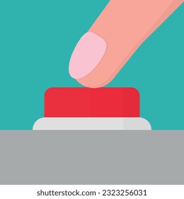 Vector illustration of a finger pressing a red button.