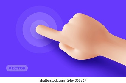 Vector illustration of finger touch gesture male hand and spot print on color background. 3d style design of man white skin hand touch gesture for web, banner, poster