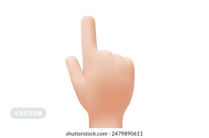 Vector illustration of finger up touch gesture male hand on white color background. 3d style design of man white skin hand forefinger up touch gesture for web, banner, poster, print