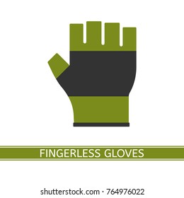 Vector illustration of fingerless glove isolated on white background. Half finger gloves in flat style. Fishing, hiking and sport equipment.