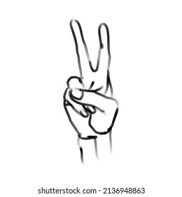 Vector illustration of fingers forming a victory symbol. hand drawn sketch
