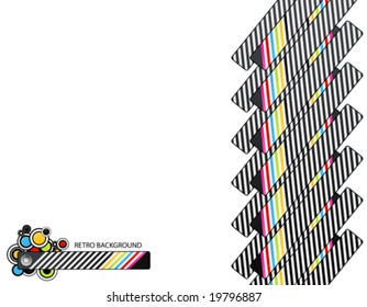 Vector illustration of a finish line pattern with rainbow colored circles and stripes. Retro theme.