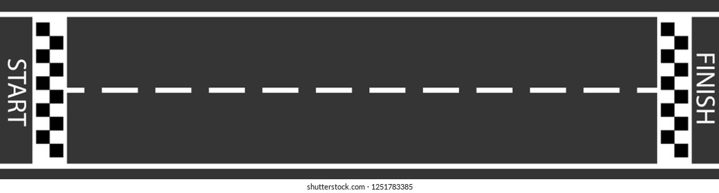 Vector illustration of finish line racing background top view.  Start or finish on kart race. Asphalt road. 