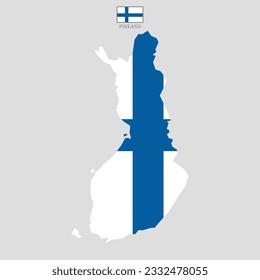 Vector illustration of Finland map overlaid with the national flag, highlighting the country's geographic outline combined with its national colors.