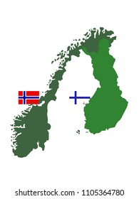 vector illustration of Finland and Norway maps and flags 