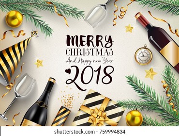 Vector illustration of with fir branches and elements
