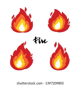 Vector illustration fir, flame icon. bonfire sign, emoticon flame symbol isolated on white, fire emoji.