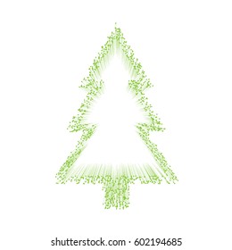 Vector illustration with fir tree icon filled with fibers.