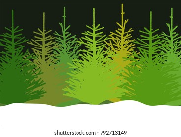 Vector illustration of fir trees in snow