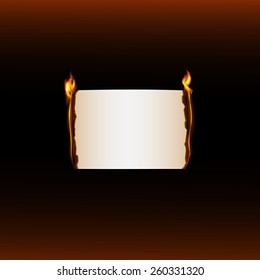 Vector illustration with fire 1 of 12. Burning paper  on dark background