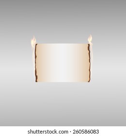 Vector illustration with fire 1 of 12. Burning  paper on light grey background