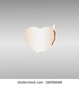 Vector illustration with fire 10 of 12. Burning  paper heart on light gray background