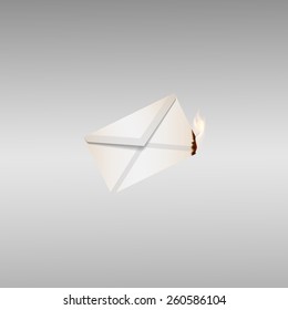 Vector illustration with fire 5 of 12. Burning  letter on light gray background