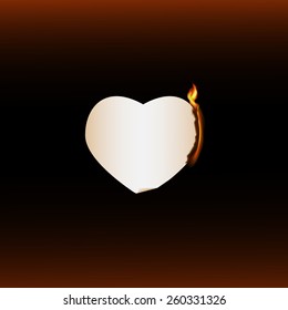 Vector illustration with fire 7 of 12. Burning heart  on dark background