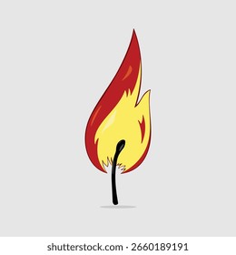 Vector illustration of a fire from a blackened matchstick