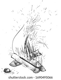 Vector illustration of a fire or bonfire. Flaming wood vintage hand drawn engraving style illustration.