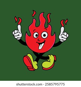 Vector illustration of a fire cartoon character with a unique expression suitable for logos, symbols and advertisements