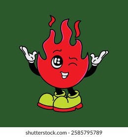 Vector illustration of a fire cartoon character with a unique expression suitable for logos, symbols and advertisements