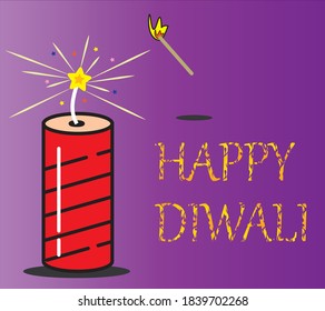 ilustración vectorial de cracker de fuego con palo de fósforo para la celebración del festival Happy Diwali. Fondo violento