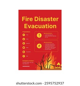 Vector illustration of fire disaster evacuation flyer poster template design