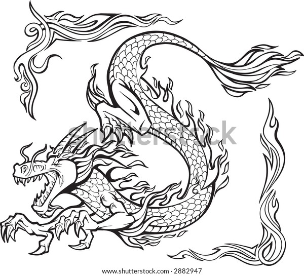 Vector Illustration Fire Dragon Tribal Borders Stock Vector (Royalty ...