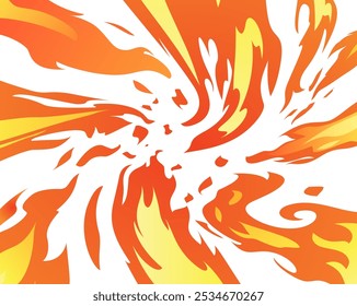 Ilustración vectorial de fondo de efecto fuego con llamas naranjas y amarillas. Ráfaga, incendio forestal o llama mágica. Plantilla de Fondo de pantalla. Estilo plano sobre fondo aislado.