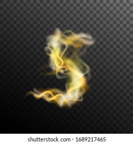 Vector illustration. Fire effect number Five. Fire symbol Element. Smoke and fire effect design. Black and transparent background.