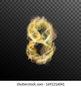 Vector illustration. Fire effect number Eight. Element of the fire symbols. Smoke and fire effect design. Black and transparent background.