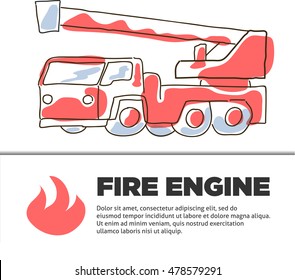 Vector illustration of fire engine. Doodle.