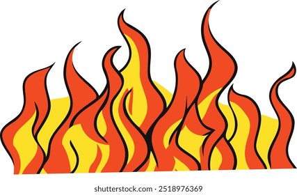 Ilustración vectorial de fuego con llamas dinámicas y agudas en Gradientes naranjas y amarillos, perfecto para diseños creativos, marcas o proyectos de seguridad. El aspecto minimalista y moderno realza