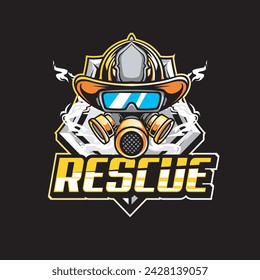 Vector Illustration Fire Fighter Head wearing Mask and Glasses with RESCUE text Esport Logo