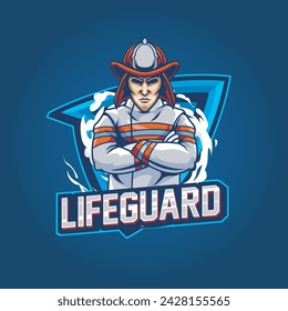Vector Illustration Fire Fighter with LIFEGUARD text Esport Logo