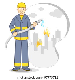 vector illustration of fire fighter stopping fire flame