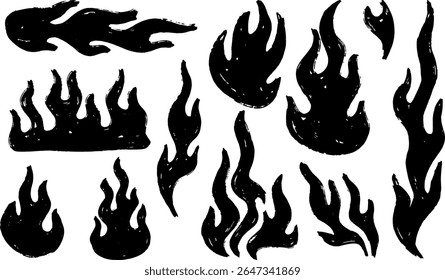 ilustração vetorial de um conjunto de coleta de chamas de fogo