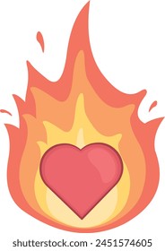vector illustration fire flame and heart cartoon, passion love concept