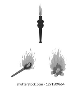 Vector illustration of fire and flame icon. Set of fire and fireball stock symbol for web.