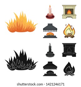 Vector illustration of fire and flame icon. Set of fire and fireball vector icon for stock.