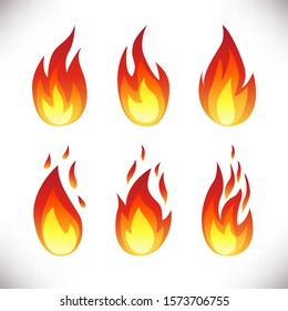 Vector illustration.Set of fire flame icons isolated on a white background. Energy concept. Perfect for web site page, mobile app, game design ,badge, poster, cover,print, flyer, ad.Flat Style.