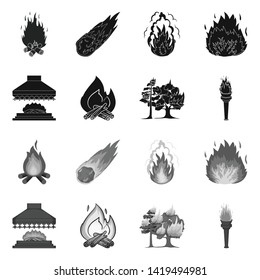 Vector illustration of fire and flame symbol. Set of fire and fireball stock vector illustration.