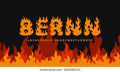 vector illustration of a fire font alphabet on black background