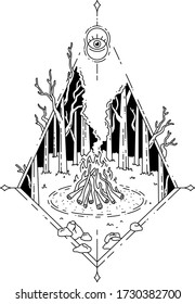 Ilustración vectorial del fuego en el bosque 