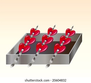 Vector illustration of   Fire Grilled hearts . Good for funny  valentine`s day greeting cards