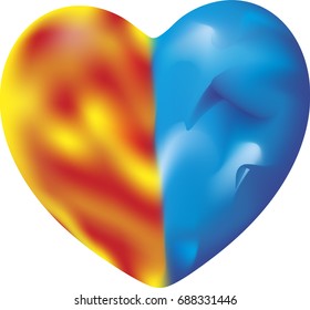 Vector illustration of a fire & ice heart, isolated 